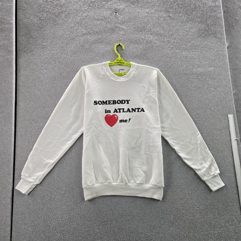 VINTAGE Atlanta Men Sweatshirt XL White Fleece Heart 90s Made In USA READ
